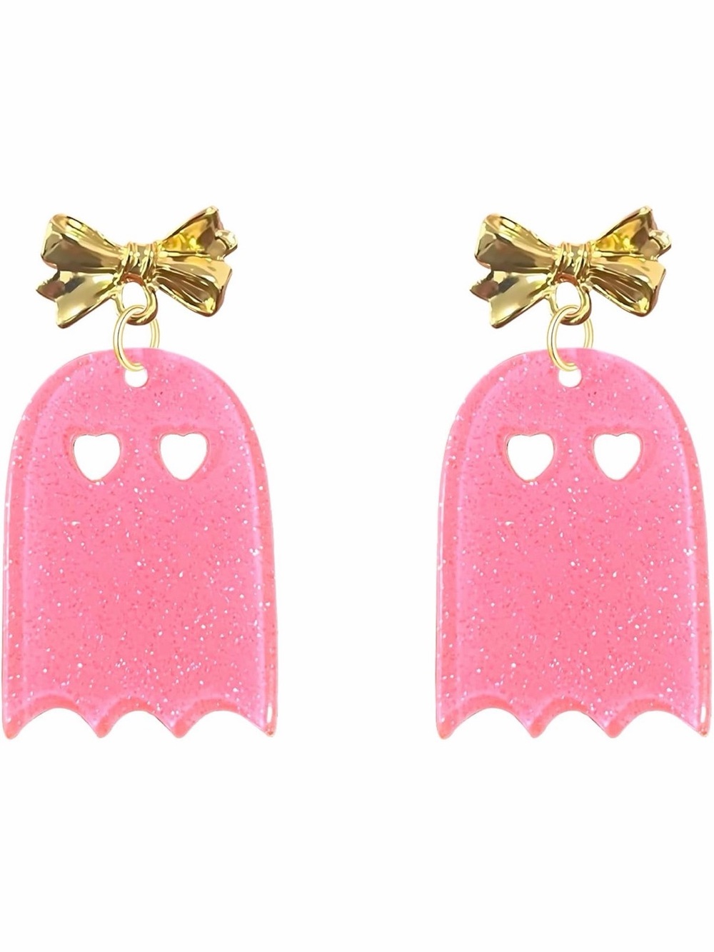Pink Ghost Bow Drop Earrings for Kids - Picture 4 of 4